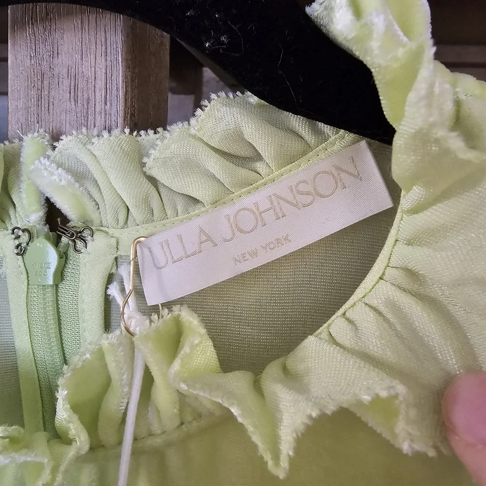 Ulla Johnson Marlena Pistachio Silk Blend Bohemian Velvet Blouse NWT